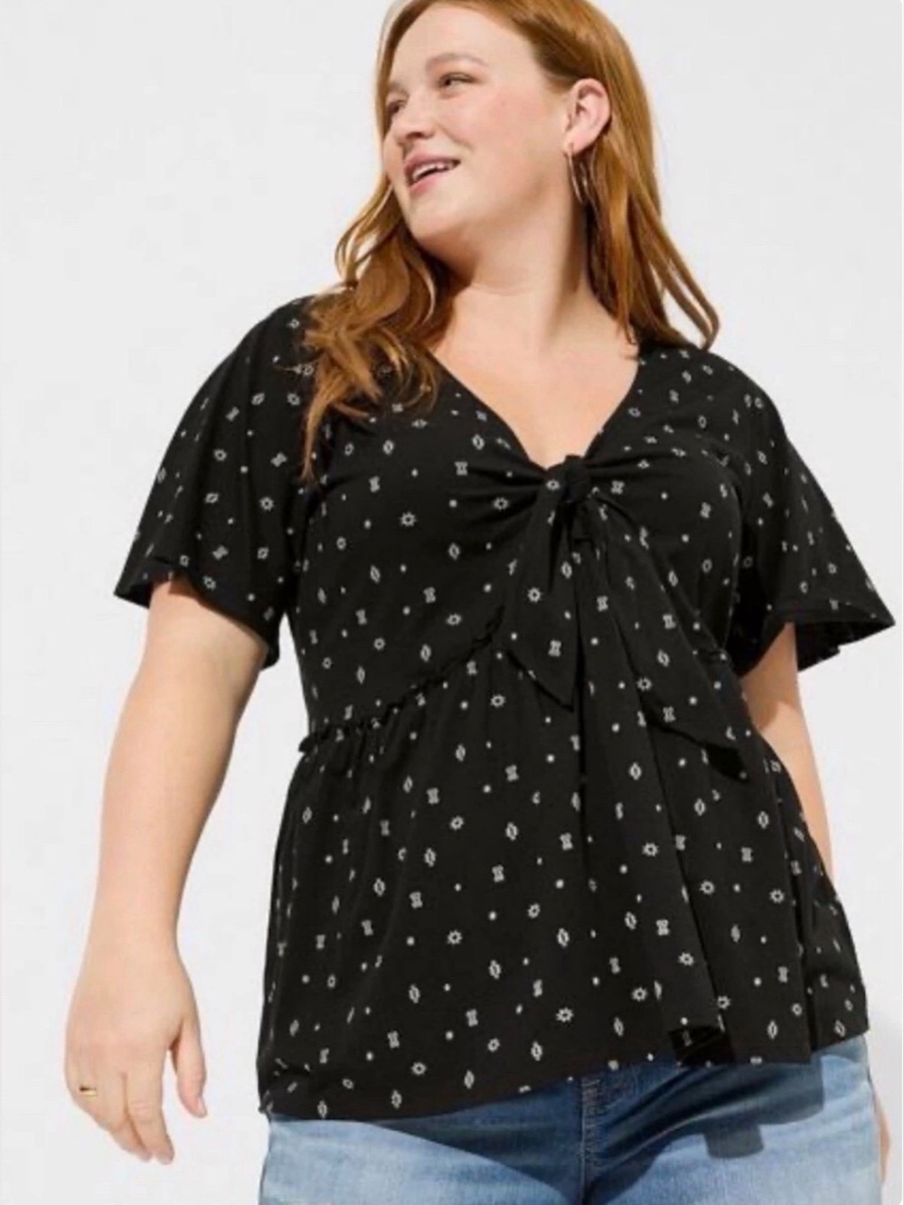 Torrid Vintage Cotton Jersey V-Neck Relaxed Tie Front Top Women’s Size 00 M/L